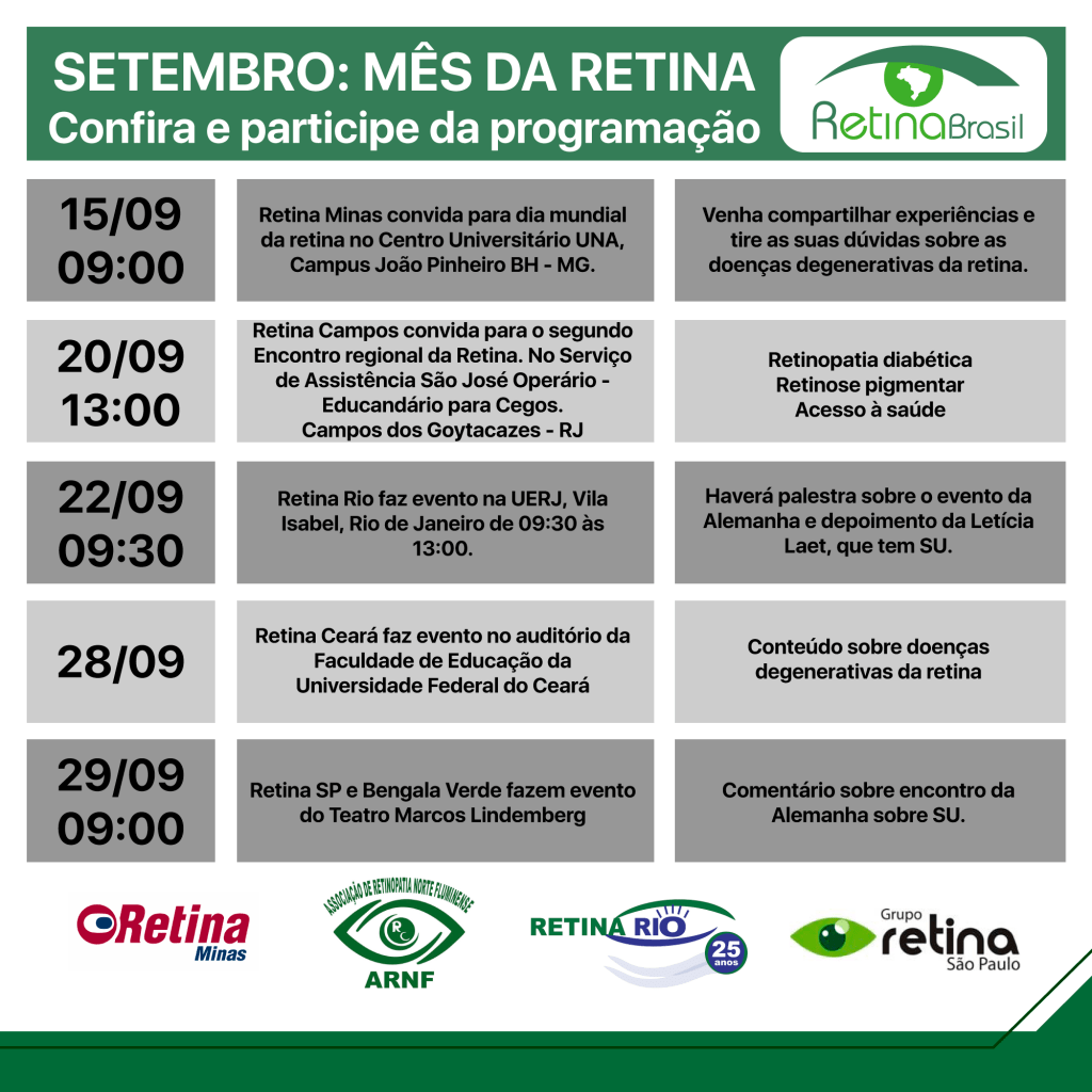 Tabela com as datas dos eventos que acontecerão neste mês de setembro