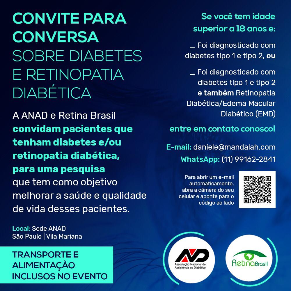 #PraCegoVer #iniciodadescricao imagem de fundo azul escuro com o conteúdo escrito acima. Além dos textos há as logos da ANAD e da Retina Brasil