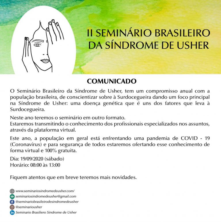 #pracegover #pratodosverem #descricaodaimagem Faixa com fundo verde e amarelo mesclado sendo que no lado esquerdo tem uma bola oval branca e dentro dela há um desenho em preto e branco de uma mulher cobrindo uma mão em um olho e a outra mão cobrindo em um ouvido. #fimdadescricao
