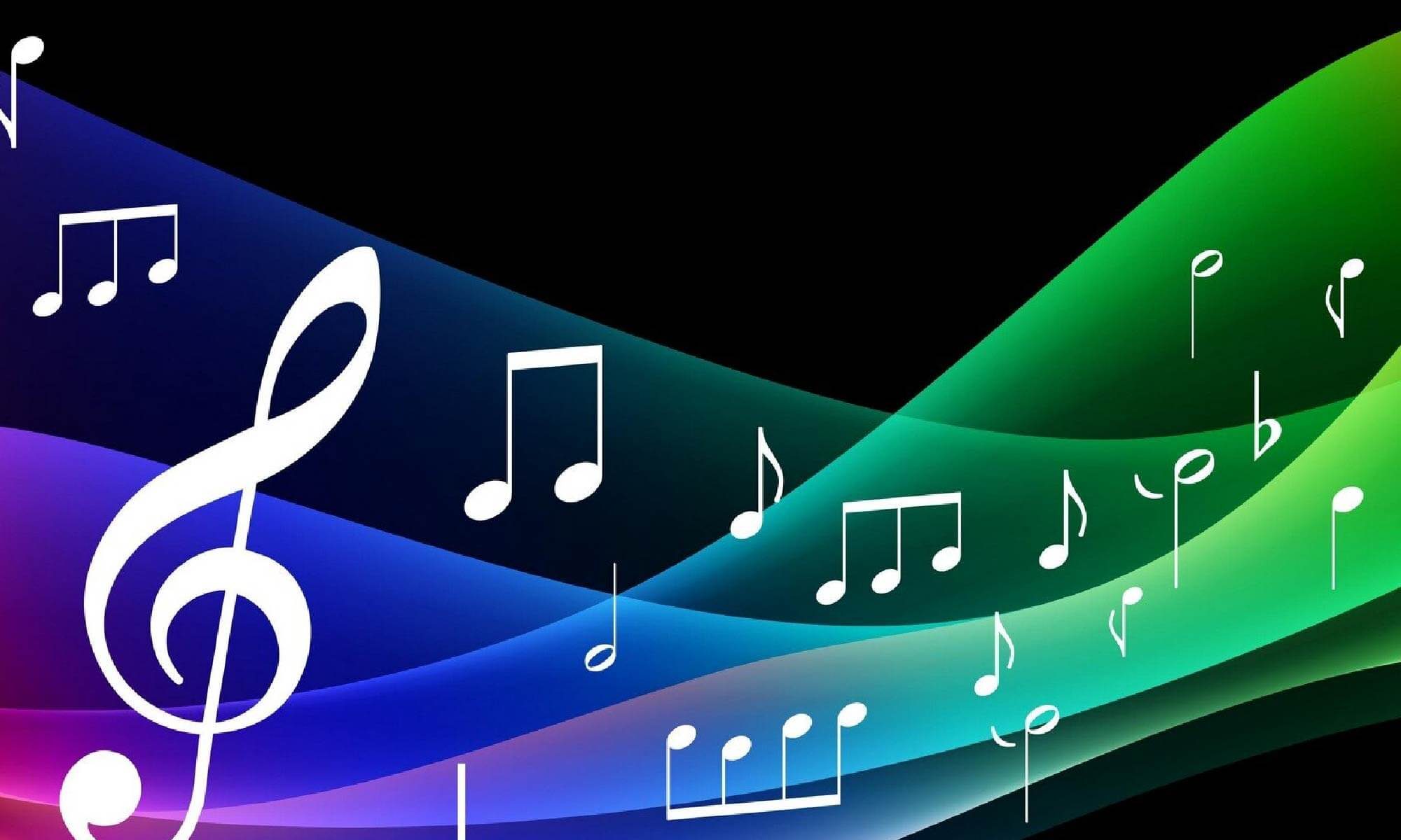 #DescriçãoDaImagem. Imagem Ilustrativa. Fundo preto com uma onda sonora colorida com vários símbolos musicais em branco. Na imagem está escrito "Música e qualidade de vida das pessoas com deficiência visual" e a logo da Retina Brasil está no canto superior direito.