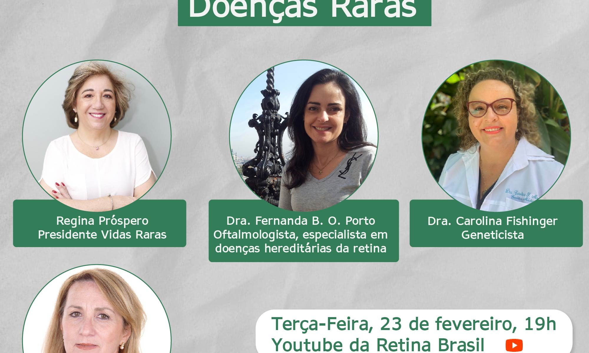 imagem de fundo cinza com informações sobre a live e fotos das convidadas.