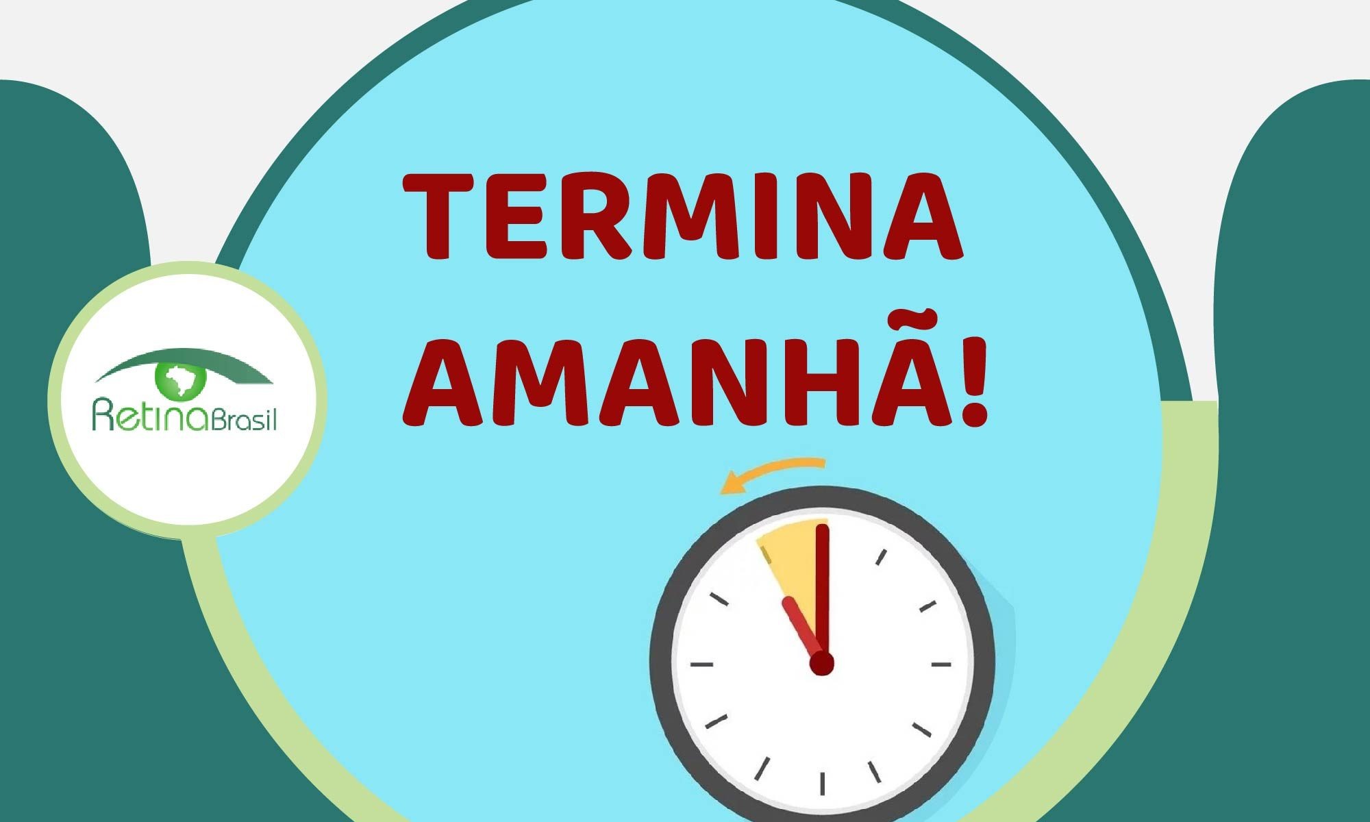 imagem de um pequeno despertador. Está escrito: "SE VOCÊ TEM MAIS DE 50 ANOS, ISSO É PARA VOCÊ! TERMINA AMANHÃ o prazo para participar da Consulta Pública nº 06/2021 para o tratamento de pacientes com DMRI no SUS. PARTICIPE!"